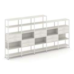 Shelf System Пятисекционный стеллаж пятиярусный с ящиками SN.STM-551 Дуб Наварра/Металл Белый 3930*4