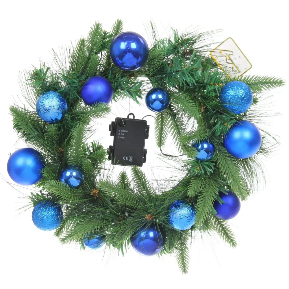 Венок хвойный «Сказочное чудо» d-40 см, ПВХ, литой ПВХ, Синий