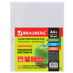 Файлы перфорированные А4+ BRAUBERG комплект 50 шт. гладкие прочные 110 мкм (3 штуки в упаковке)