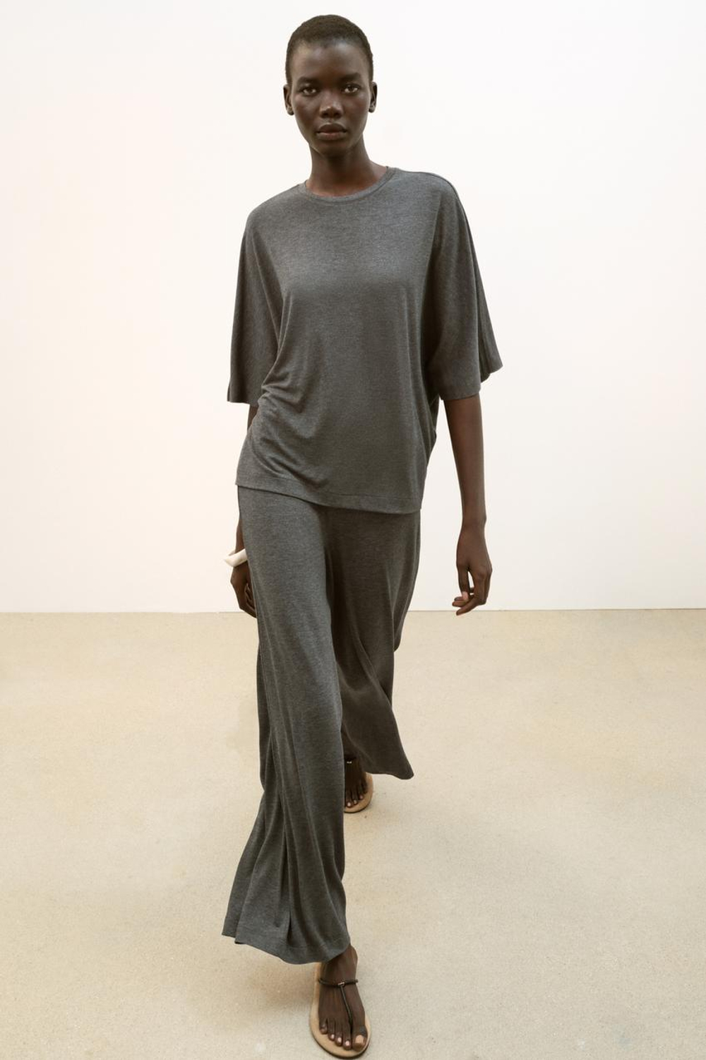 ZARA ТОП С РУКАВАМИ «ЛЕТУЧАЯ МЫШЬ», МЯГКИЙ СЕРЫЙ