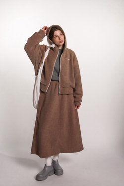 Юбка-трапеция из плюшевой ткани, какао