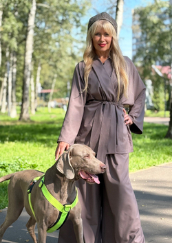 Кимоно+ палаццо пояс /кофейный /костюмная