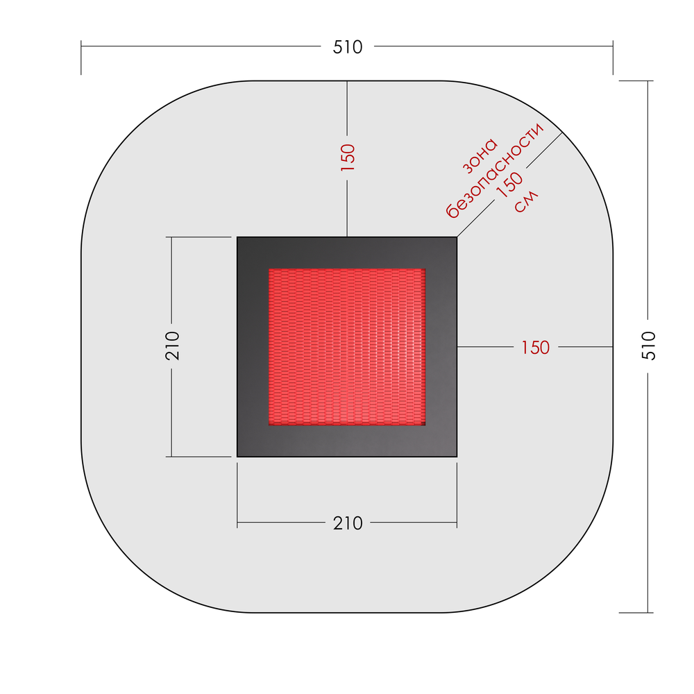 Встраиваемый детский батут для площадок - квадрат - 210