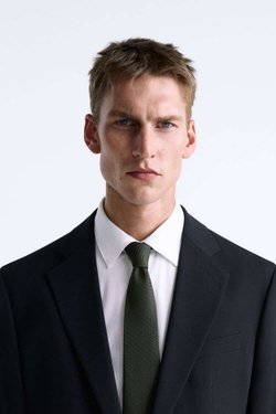 ZARA ГАЛСТУК ИЗ 100% ШЕЛКА С РЕЛЬЕФНЫМ УЗОРОМ, ЦВЕТ МХА