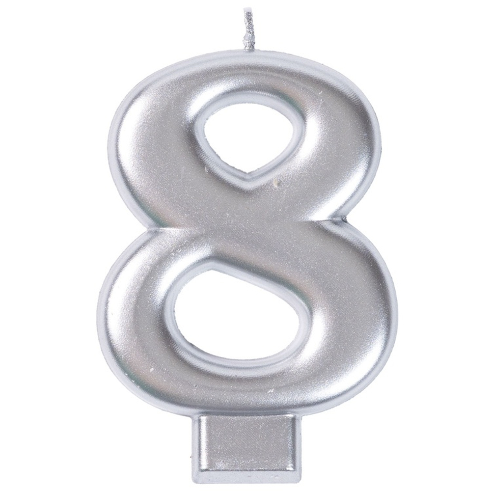 Свечи-цифры Серебряные, 8 см.