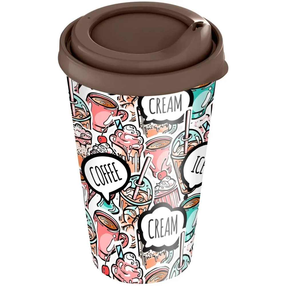 Стакан с крышкой 550мл «IZI-GO» с декором (темно-коричневый)