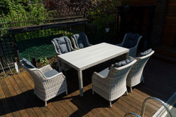 Обеденный комплект из искусственного ротанга ВЕНЕЦИЯ : 180 обед. стол + 6 кресел БЕРГАМО (цвет серый)