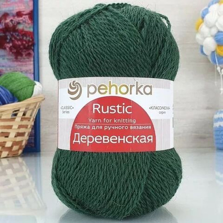 Деревенская пряжа Пехорка 100% полугрубая шерсть 5х100г/250м 381 лавр
