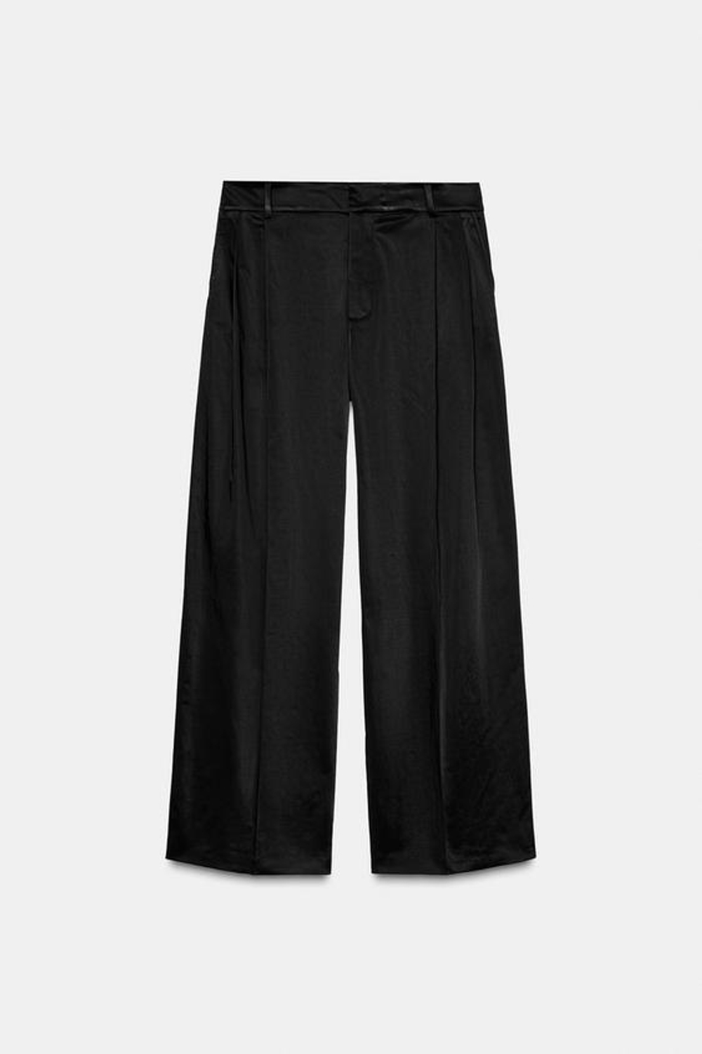 ZARA АТЛАСНЫЕ БРЮКИ С ЗАЩИПАМИ — ZW COLLECTION, ЧЕРНЫЙ