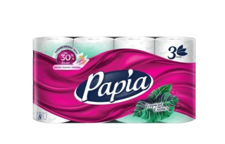 Т/Бумага PAPIA Тропическая экзотика  3сл/8рул/7бл. в уп