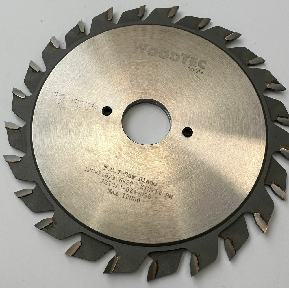 Подрезная составная пила WoodTec для форматно-раскроечных станков Ø120 х 20 х 2,8-3,6 Z = 12 + 12