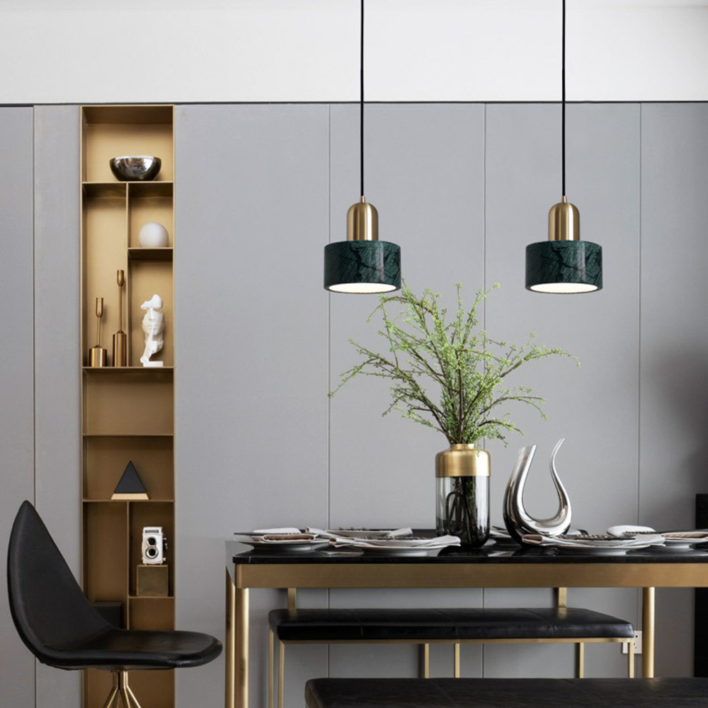 Подвесной светильник Cloyd ANTUAN P1 / Ø15 см - латунь светл. - зелен.мрамор (арт.10931)