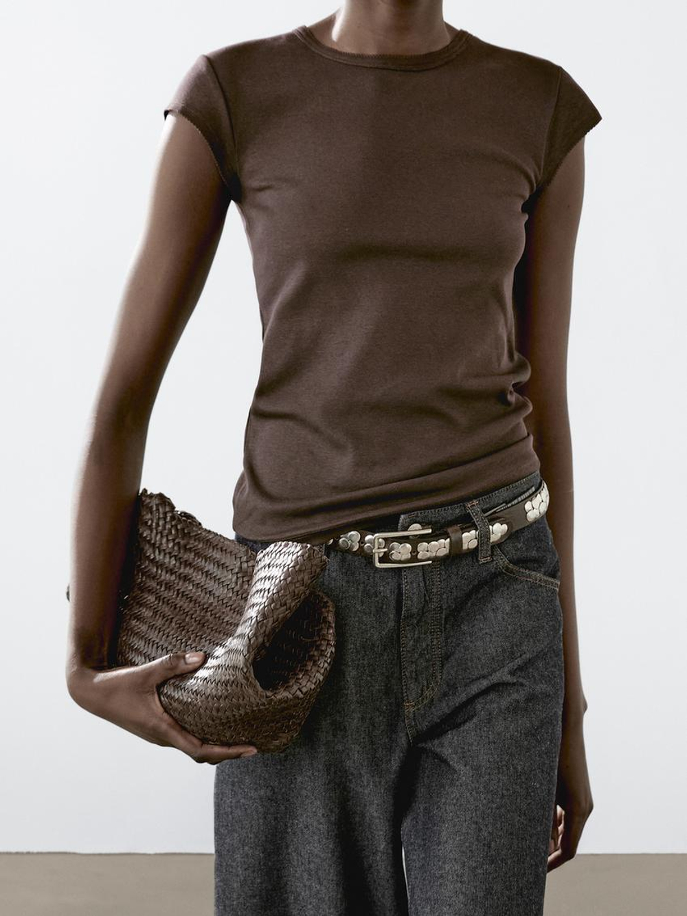 Massimo Dutti Футболка с короткими рукавами и окантовкой, коричневый