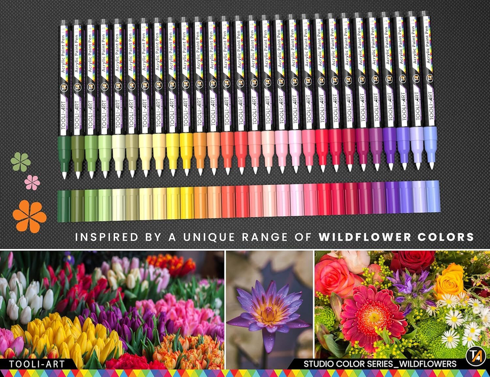 TOOLI-ART акриловые маркеры фломастеры, 28 шт., 0,7 мм WILDFLOWER