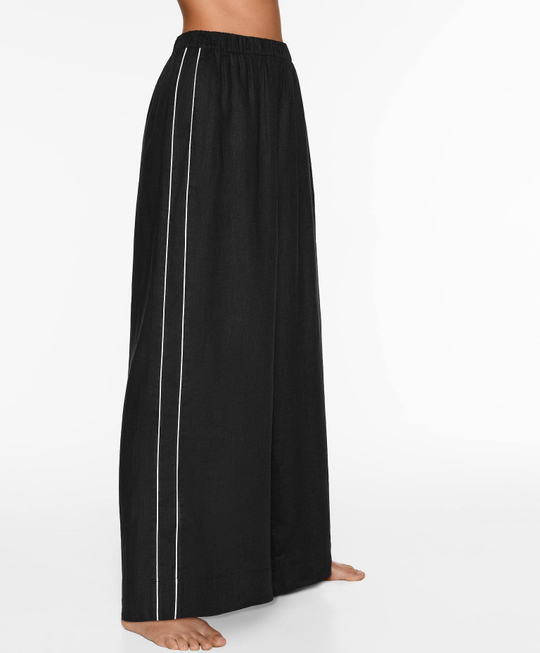 OYSHO Широкие брюки прямого кроя из 100%-го льна с окантовкой, черный