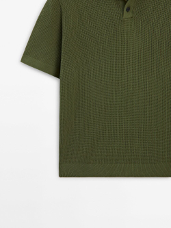 Massimo Dutti Трикотажная рубашка-поло с короткими рукавами, зеленый