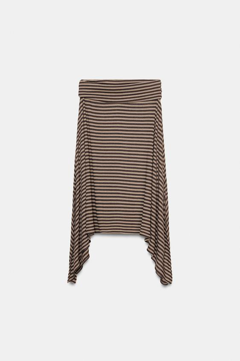 ZARA ЮБКА АСИММЕТРИЧНОГО КРОЯ В ПОЛОСКУ, КОРИЧНЕВЫЙ/ЭКРЮ