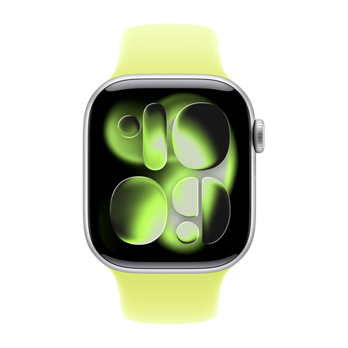 Умные часы Apple Watch Series 11 GPS, 42mm, Silver Aluminium Case with Neon Yellow Sport Band, S/M