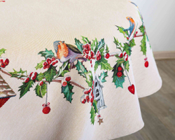 Скатерть 165см Mix&Match Home Зимний пир Скворечники бежевая