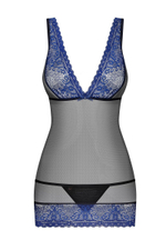 Облегающая сорочка с синим кружевом (Размер: L-XL) (Цвет: черный с синим)