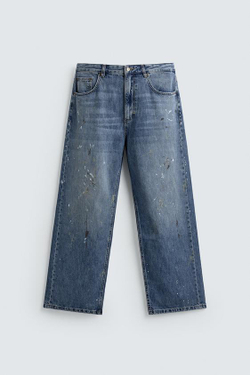 ZARA ДЖИНСЫ BAGGY FIT С ЭФФЕКТОМ БРЫЗГ, ВЫЦВЕТШИЙ СИНИЙ