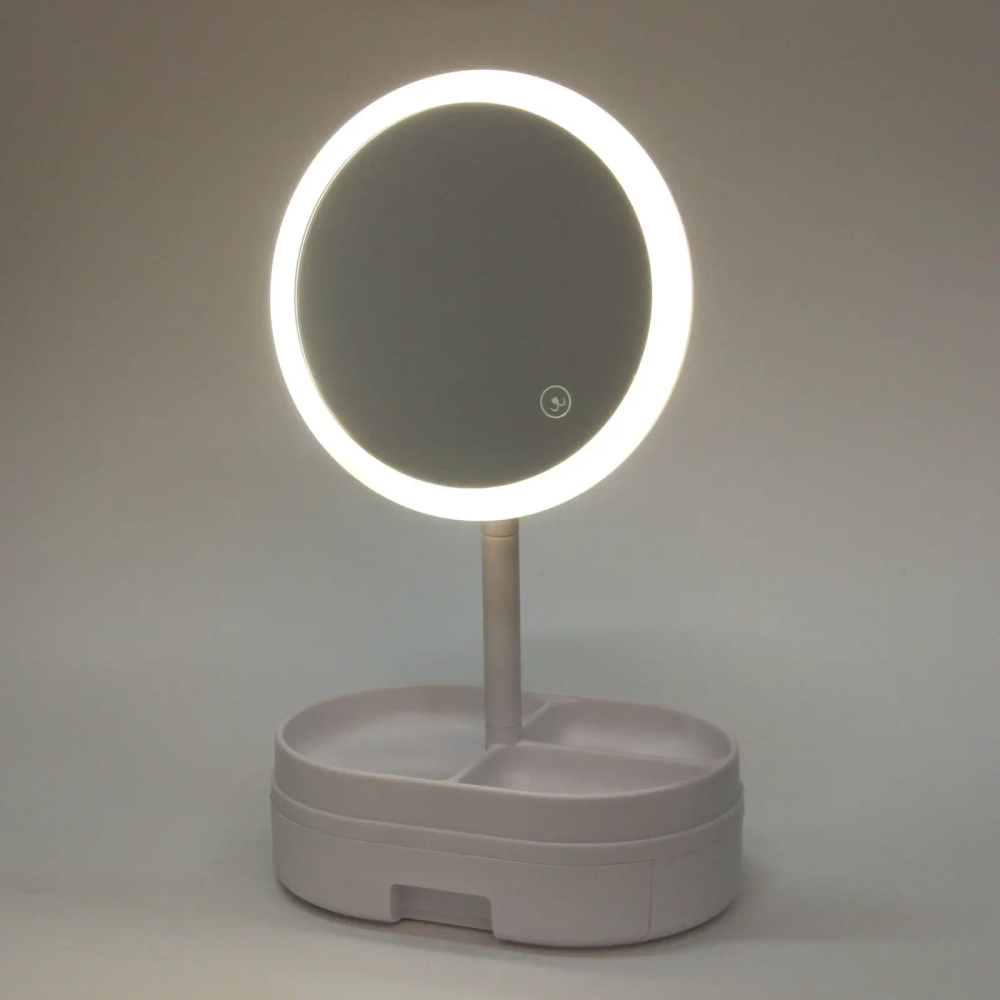 Зеркало настольное с подсветкой и органайзером «Beauty», цвет белый, USB, 35*18см
