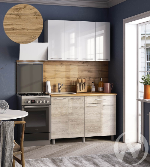 Кухня Нора 1.2м (корпус белый/белый; дуб шале светлый) 26мм дуб вотан