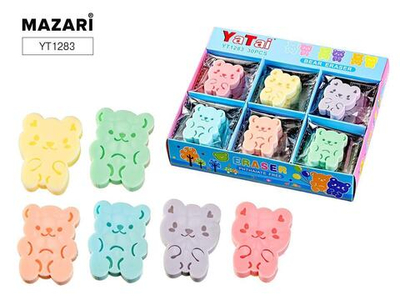Ластик "Мишка" ПВХ, фигурный, 4*3*0.7см, ассорти 6 цветов (Mazari)