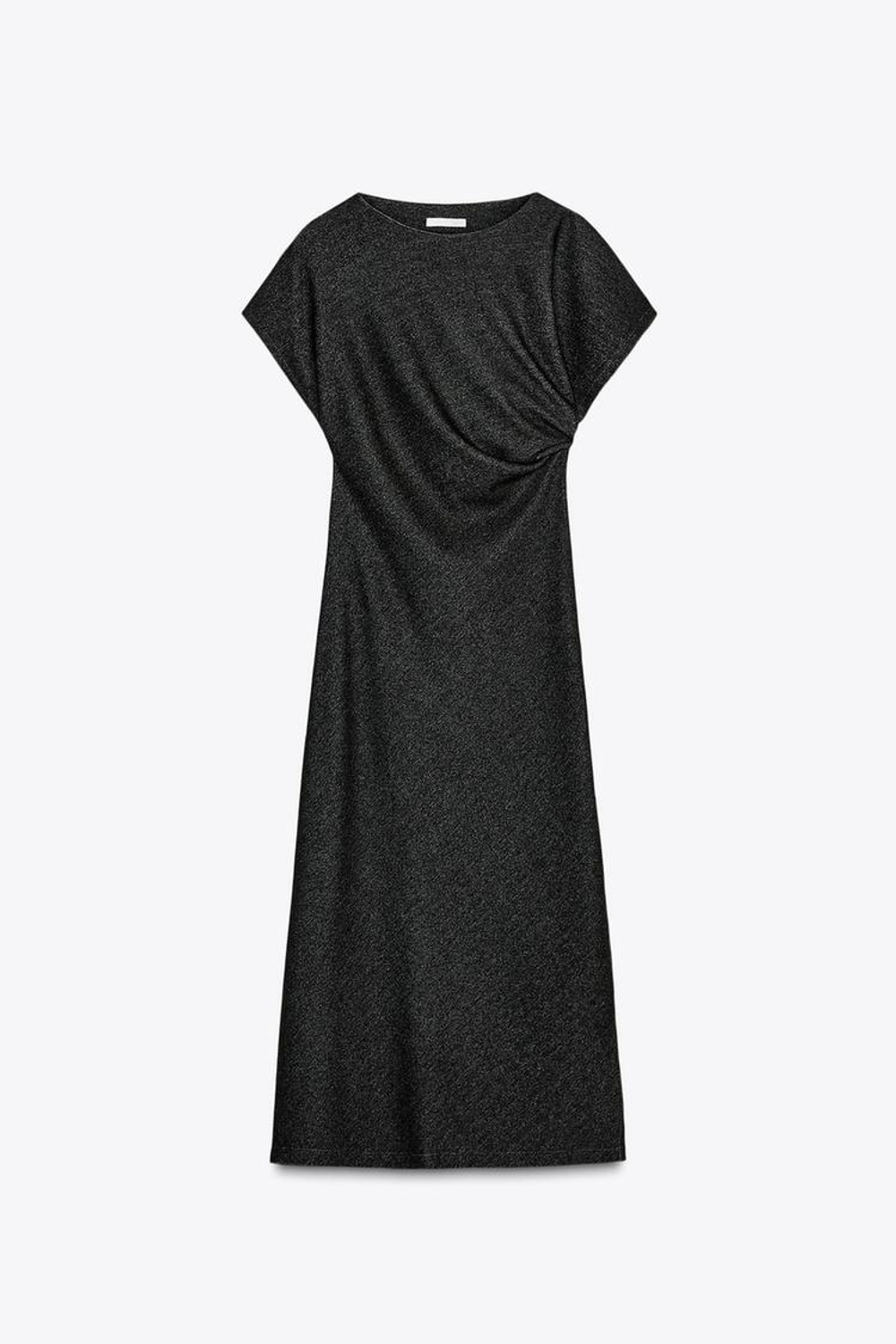 ZARА ПЛАТЬЕ МИДИ СО СБОРКОЙ, МЯГКИЙ СЕРЫЙ