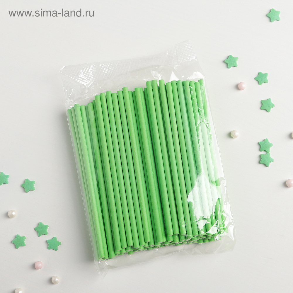 Палочки для кейкпопсов 10x0,3 см (в наборе 100 шт), цвет зелёный, бумажные 4345977