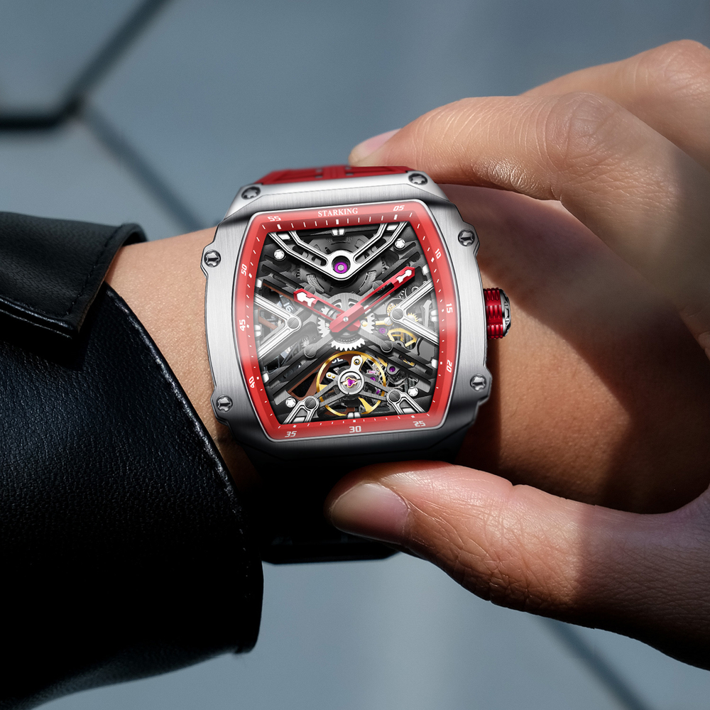 STARKING Steel Core Collection Mechanical Movement Silicone Strap Watch Men"s Watches Black Dial