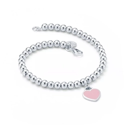 Браслет из серебра, 925 , Tiffany, с сердцем покрытым розовой эмалью💖 В наличии