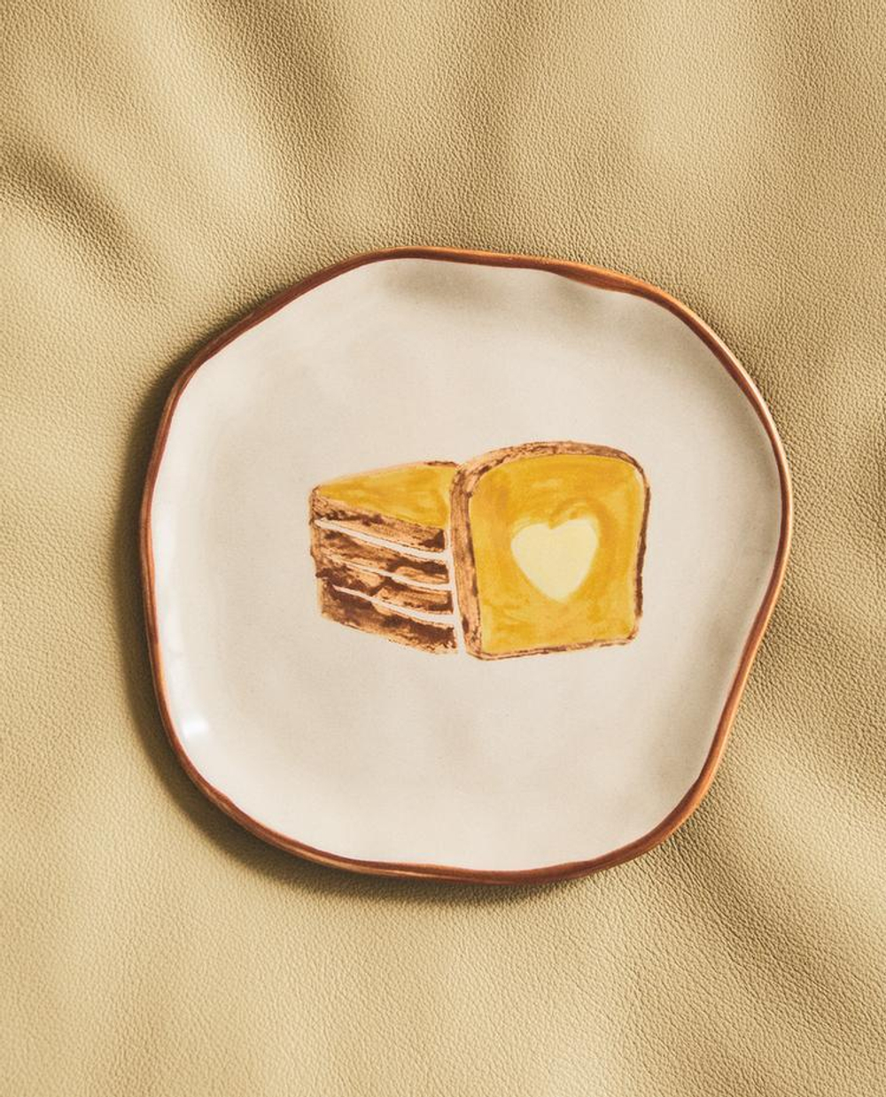 ZARA HOME ТАРЕЛКА С ПРИНТОМ, КОРИЧНЕВЫЙ/БЕЛЫЙ