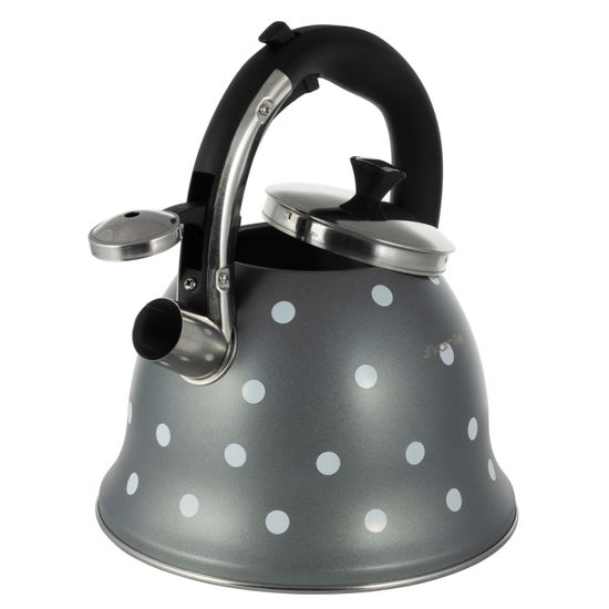 Чайник 2,5 л. из нержавеющей стали со свистком Kamille KM-1099 с рисунком "горошек"