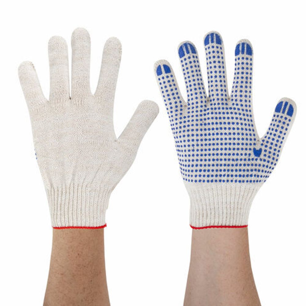 Перчатки хлопчатобумажные, КОМПЛЕКТ 100 пар, 10 класс, 40-42 г, 116 текс, ПВХ-точка, LAIMA ЛЮКС, БЕЛЫЕ, 608678