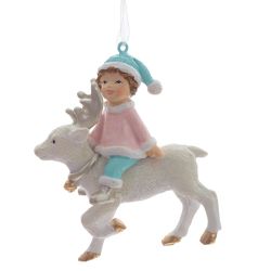 GAEM Изделие декоративное подвесное "Мальчик/Девочка на олене", L7 W3,5 H8,5 см, 2в.