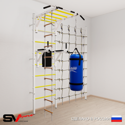 Шведская стенка Sv Sport усиленная 64210 (Турник рукоход/Брусья/Лестница/Цепь/Мешок 15кг/Канатный лаз)