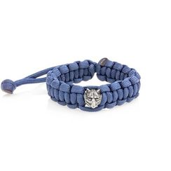 Браслет с шармом Волк из мельхиора - синий паракорд