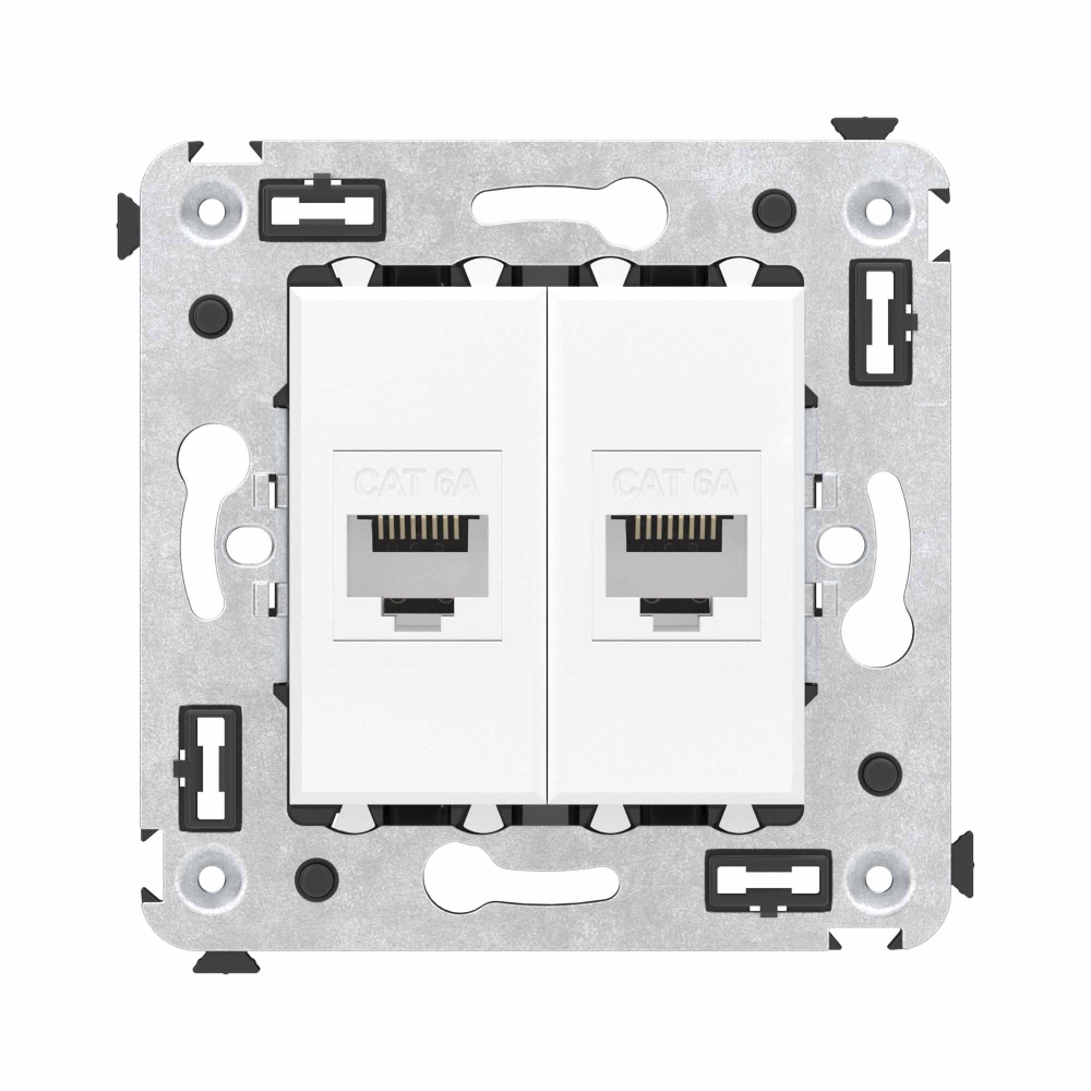 Компьютерная розетка RJ-45 без шторки в стену, кат.6А двойная, "Avanti", "Белое облако"