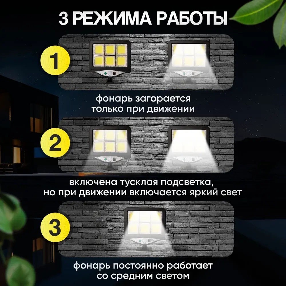 Светильник на солнечной батарее уличный, Прожектор светодиодный, с датчиком движения