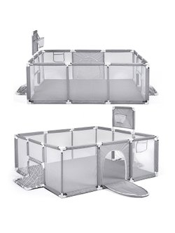 Манеж детский прямоугольный с баскетбольным кольцом и воротами (120*180*60) цвет серый (М11-2)