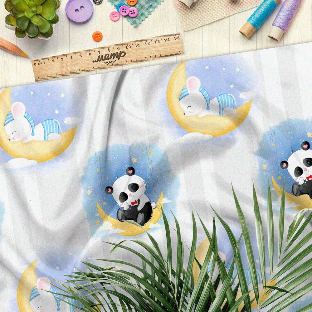 Ткань барби сонные панды и мышки на месяце