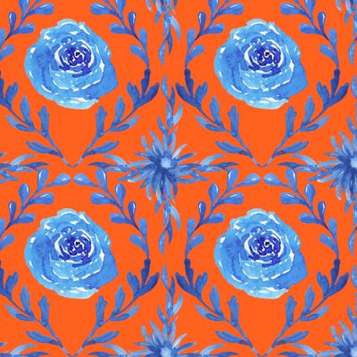 Синий цветочный узор на оранжевом