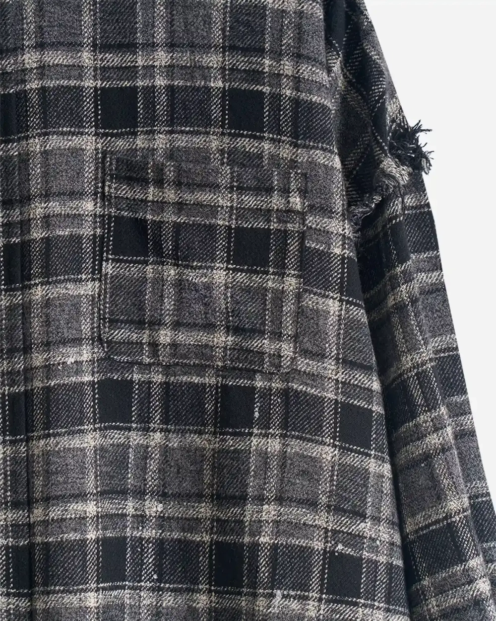 Рубашка в клетку с необработанным краем серо-черная