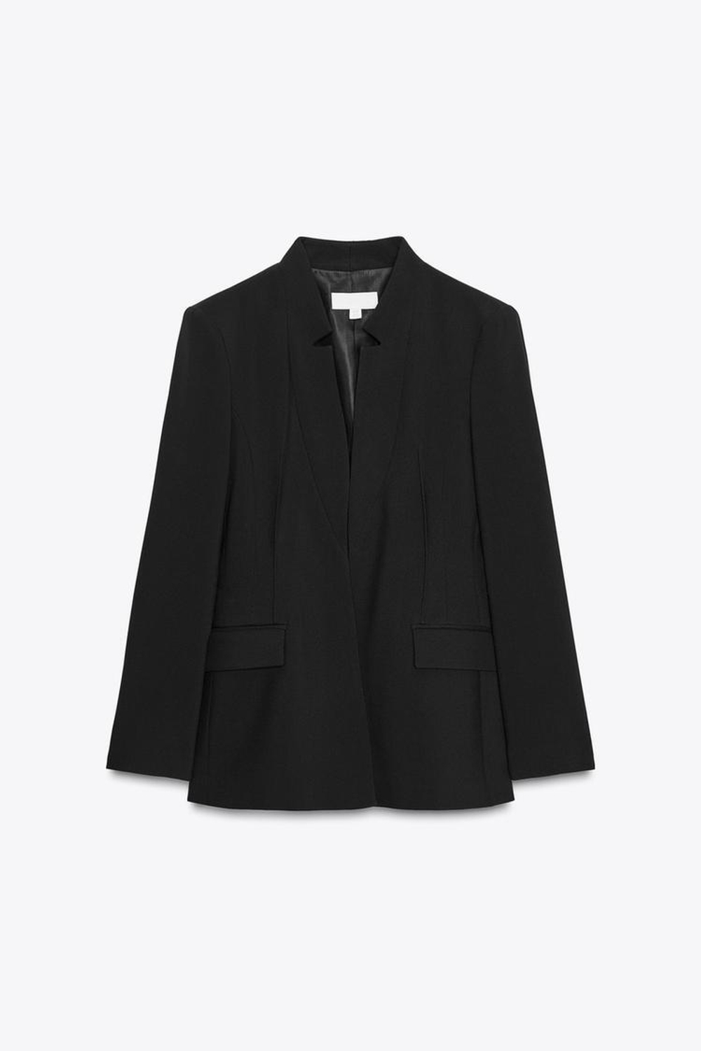 ZARA БЛЕЙЗЕР С ПЕРЕВЕРНУТЫМИ ЛАЦКАНАМИ, ЧЕРНЫЙ