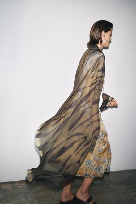 ZARA ПЛАТОК С АНИМАЛИСТИЧЕСКИМ ПРИНТОМ, ХАКИ