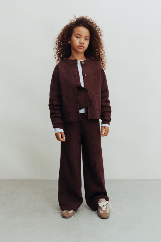ZARA ТРИКОТАЖНЫЕ БРЮКИ WIDE LEG, БУРГУНДИ