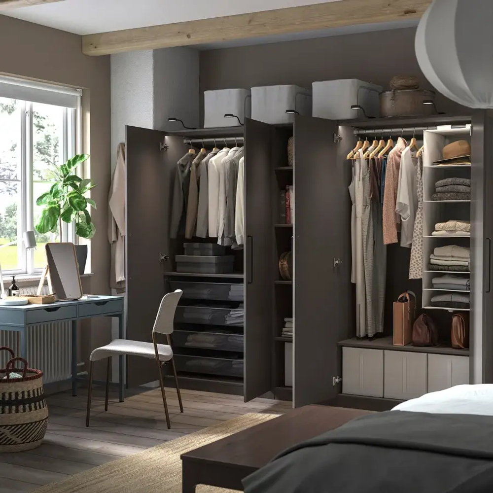 Гардероб - IKEA PAX/FORSAND/ПАКС/ФОРСАНД ИКЕА, 250x60x201 см, темно-серый