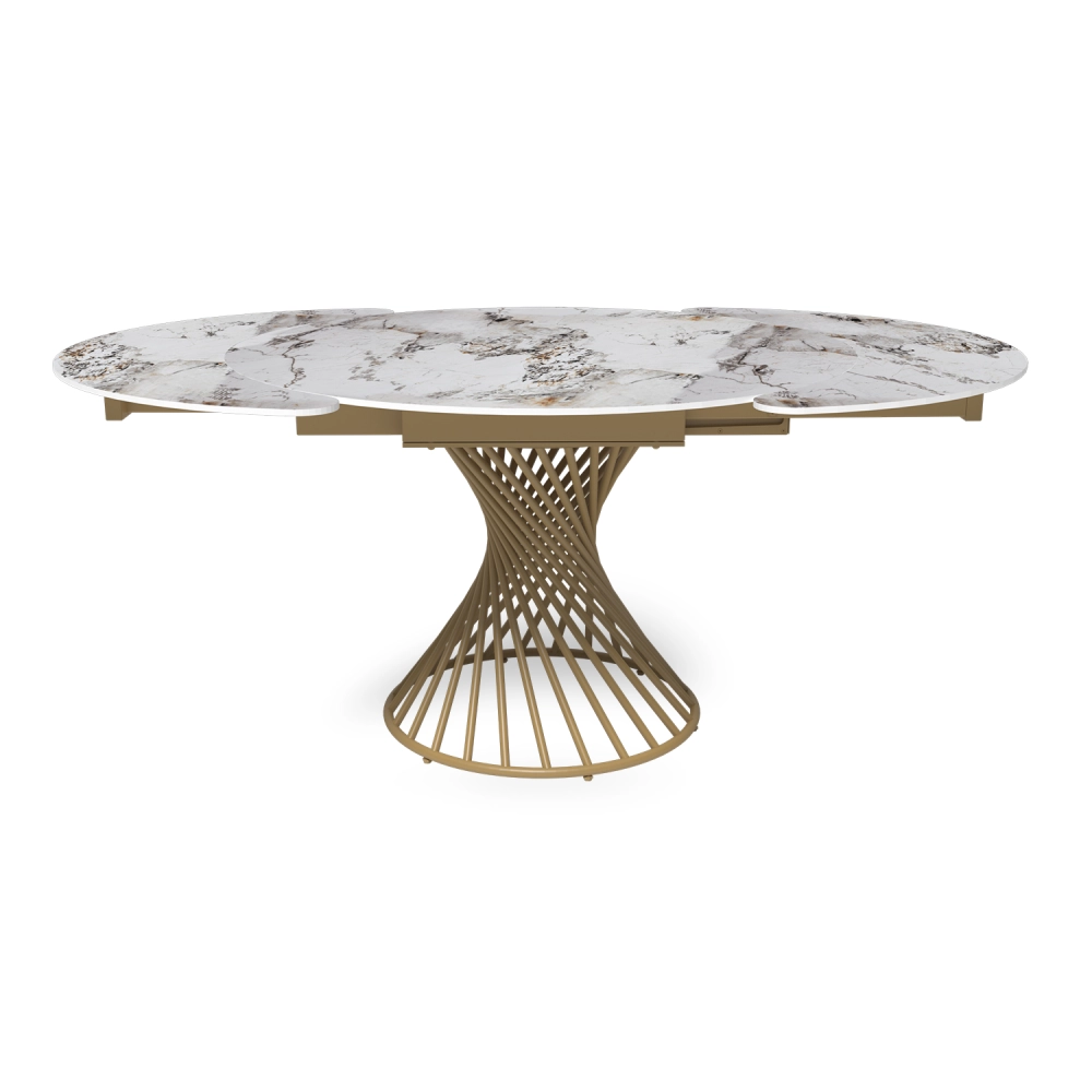 Стол круглый раскладной Lava (120+30+30), керамика глянцевая Top Pandora / опора золото