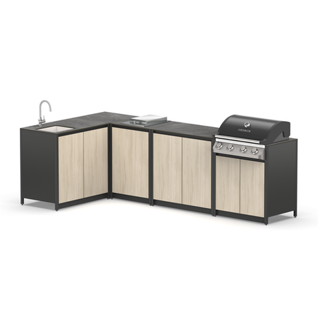 Угловой барбекю комплекс Lounge F-109SGP, 2.9x1.5 м, дуб сонома/черный мрамор